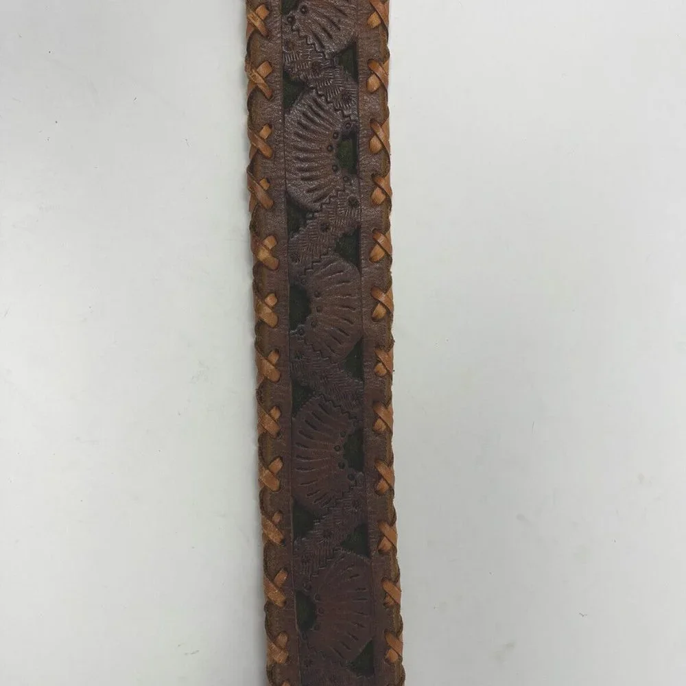 Vtg Vaquera Carnaya Brown Hand Tooled Leather Belt